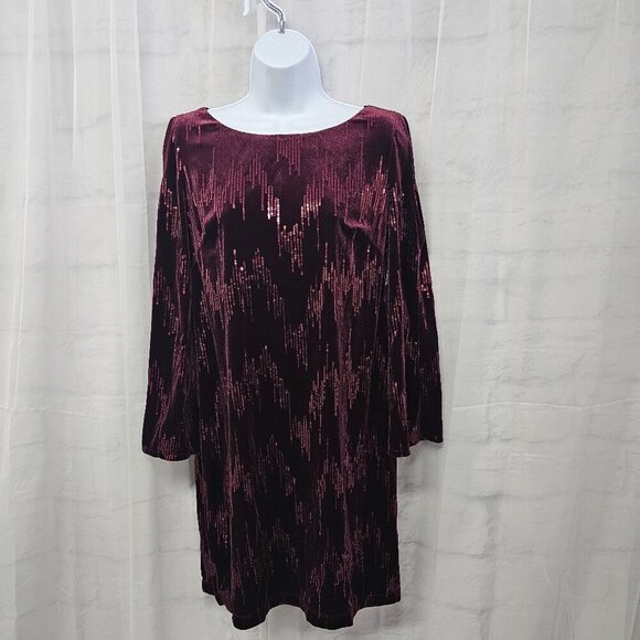 Jessica Howard Dress Burgundy Velour Sequin Cocktail Goth Shift 12P NWT - Picture 15 of 15